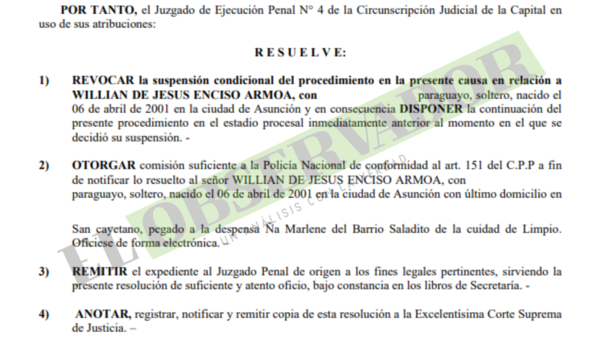 Barrabrava incumplió reglas y revocan suspensión condicional de procedimiento