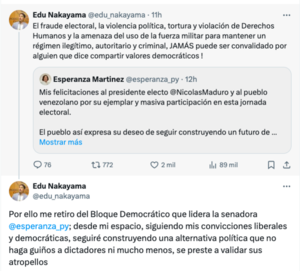 Eduardo Nakayama renuncia a la Bancada Democrática tras felicitación de Esperanza Martínez a Maduro - El Trueno