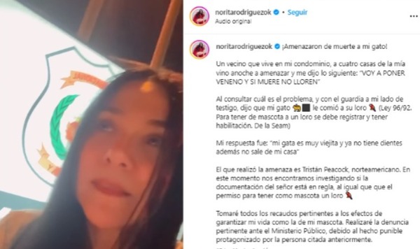GATO DE NORITA FUE AMENAZADO DE MUERTE POR HABER COMIDO UNA COTORRA