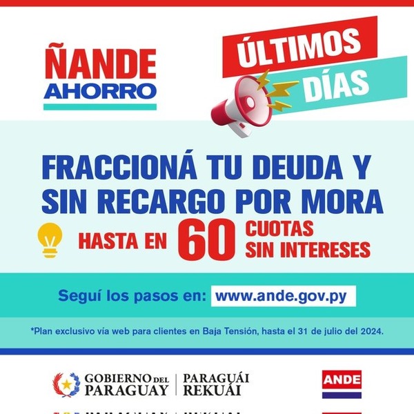 Morosos de la ANDE pueden fraccionar sus deudas hasta el miércoles - ADN Digital