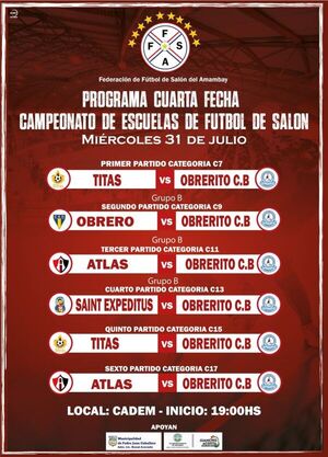 Hoy prosigue la cuarta fecha del Campeonato de Escuelas de Fútbol de Salón