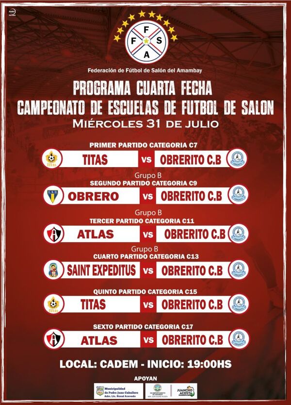Hoy prosigue la cuarta fecha del Campeonato de Escuelas de Fútbol de Salón