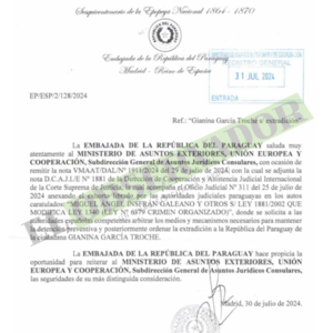 Tras comunicación oficial, España podrá iniciar proceso de extradición de Gianina García 