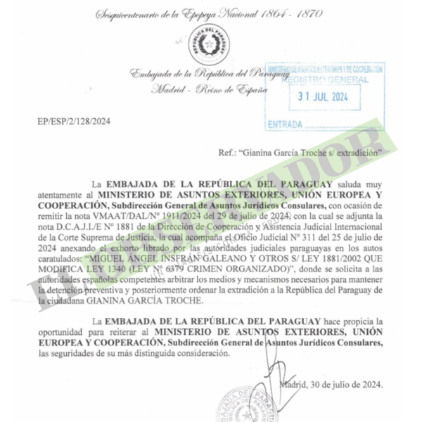 Tras comunicación oficial, España podrá iniciar proceso de extradición de Gianina García