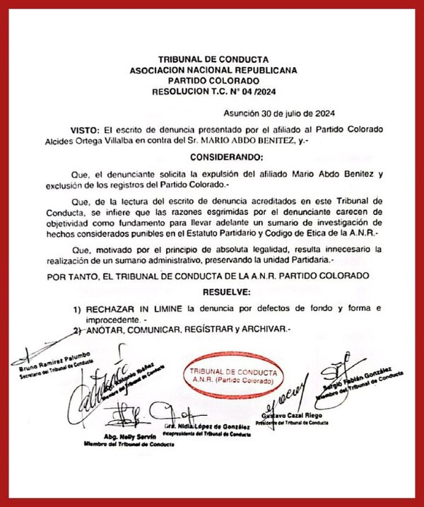 Rechazan pedido de expulsión de Mario Abdo de la ANR - El Trueno