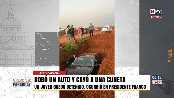 Robó un vehículo, cayó a una cuneta y quedó detenido - Noticias Paraguay