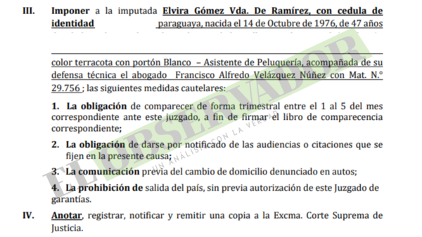 Otorgan medidas alternativas para supuesta beneficiaria de inmueble adquirido por Wilfrido Cáceres