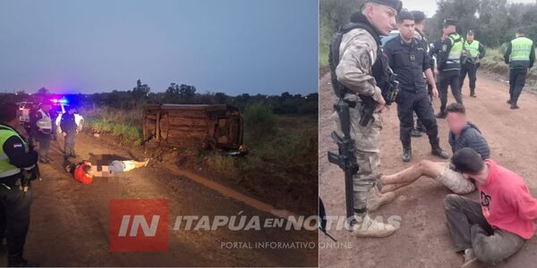 DOS APREHENDIDOS TRAS PERSECUCIÓN Y VUELCO EN CAMBYRETÁ - Itapúa Noticias