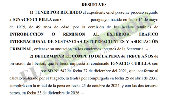 Traficante condenado compurgará su pena en 2031