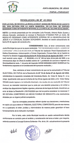 JUNTA MUNICIPAL DE JESÚS REVOCA LA DESIGNACIÓN DE SULEMA SCHLENDER COMO INTENDENTA INTERINA - TVS