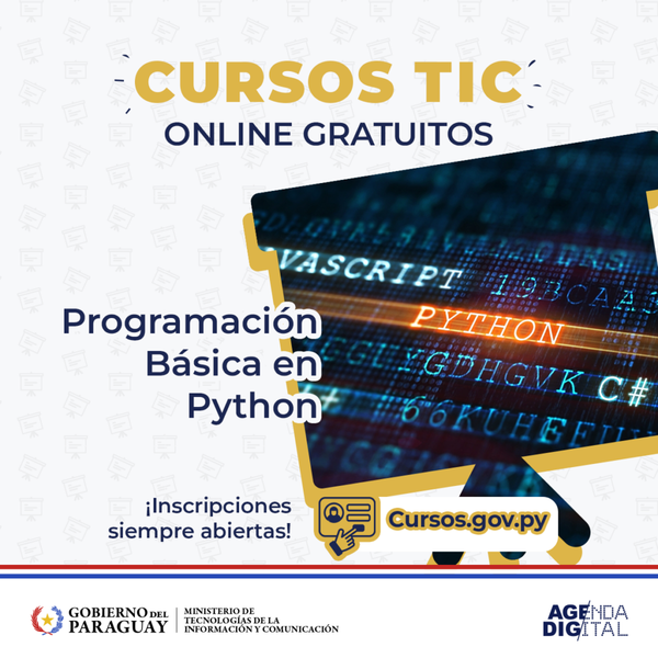 Curso gratuito de programación básica en Python en el Campus Virtual sigue abierto informa MITIC - .::Agencia IP::.