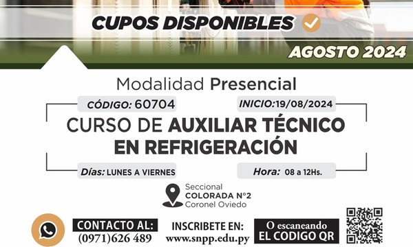 Ofrecen 30 cupos para curso de Auxiliar Técnico de Refrigeración en Coronel Oviedo - OviedoPress