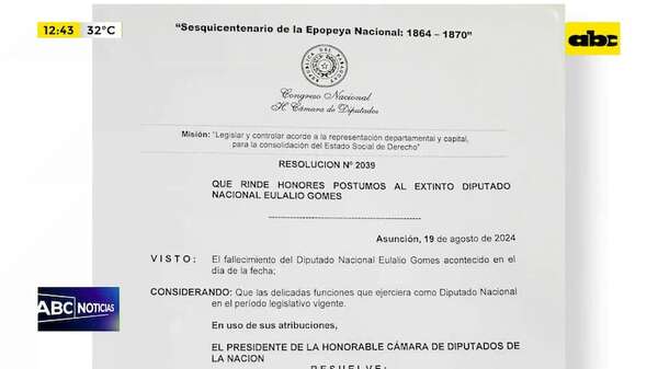 Muerte de Lalo Gomes: declaran tres días de duelo en diputados - ABC Noticias - ABC Color
