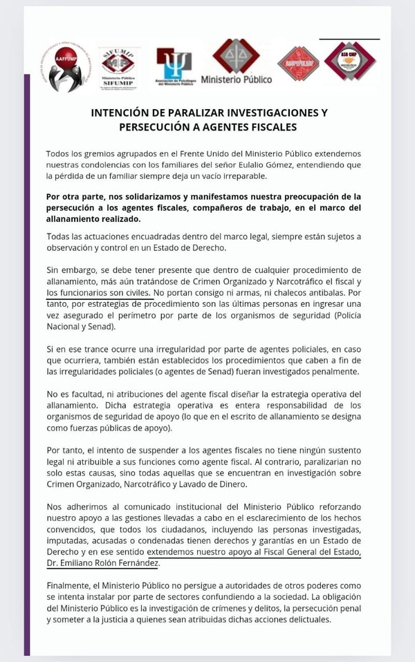 Gremios del Ministerio Público denuncian “persecución” a fiscales - ADN Digital