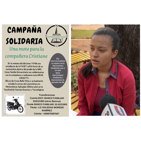 Colecta solidaria en la UNC: Estudiantes apoyan a compañera tras hurto de motocicleta