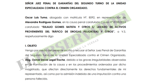 Hijo de Lalo Gomes recusó al juez Osmar Legal por supuestas irregularidades en procedimientos
