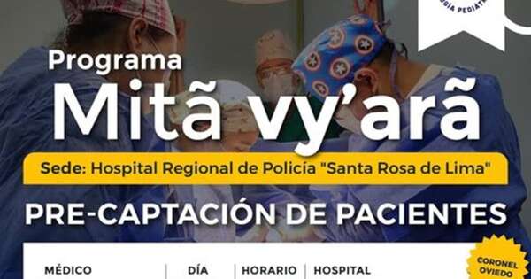 Diario HOY | Programa Mitã Vy´arã: pacientes pediátricos podrán acceder a cirugías en Caaguazú