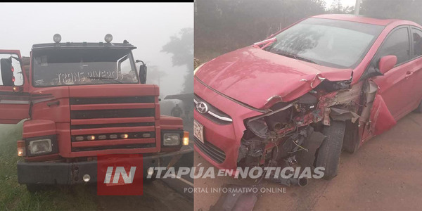 APARATOSA COLISIÓN ENTRE AUTOMÓVIL Y CAMIÓN EN CARMEN DEL PARANÁ - Itapúa Noticias