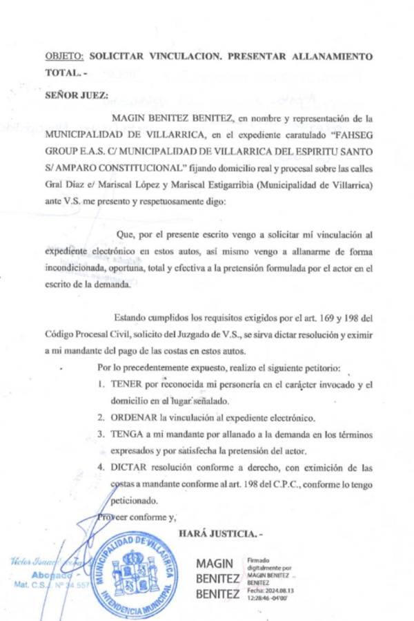 Municipalidad se allana a un recurso de amparo contra su propia ordenanza