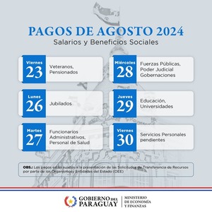 Este viernes inician los pagos de salarios y beneficios sociales de agosto - .::Agencia IP::.