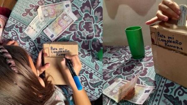 Ramonita fabricó alcancía de cartón para juntar moneditas y festejar su cumpleaños
