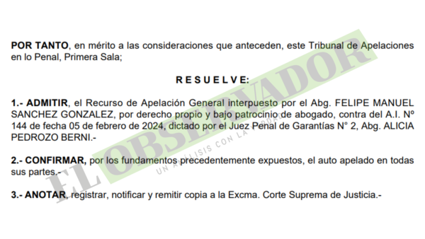 Cámara confirma apercibimiento al Abg. Felipe Sánchez González, por chicanero 