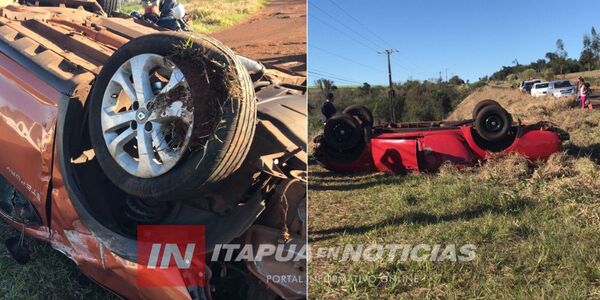 DOBLE VUELCO EN PIRAJU´I DEJA UNA PERSONA ATRAPADA Y LESIONADOS - Itapúa Noticias