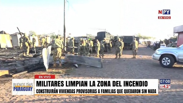 Milicia limpia la zona del incendio y se construirán viviendas provisorias a damnificados - Noticias Paraguay