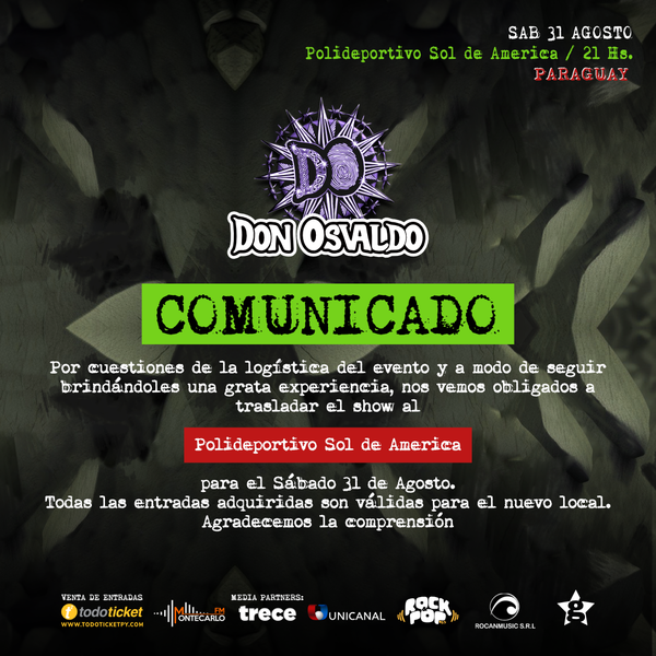 Don Osvaldo anunció cambio de escenario para su show en Paraguay - trece