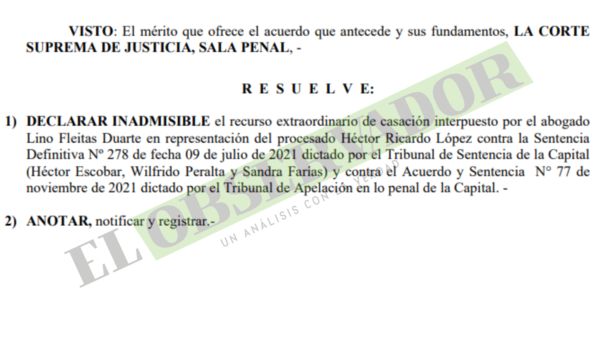 Condenado presentó casación sin cédula de notificación del fallo y queda firme su pena