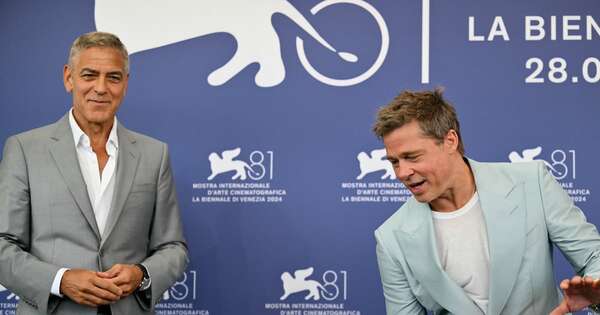La Nación / George Clooney y Brad Pitt concentran alegría en Venecia con su comedia “Wolfs”