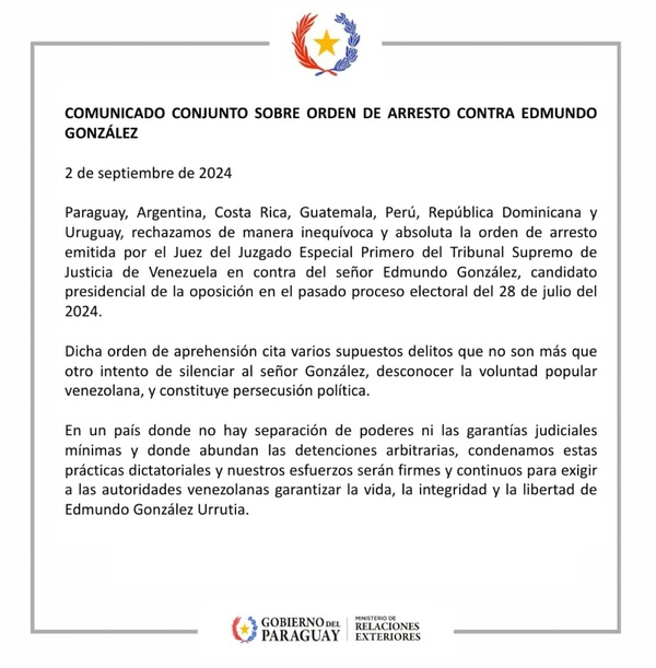 Rechazo internacional a orden de arresto contra Edmundo González