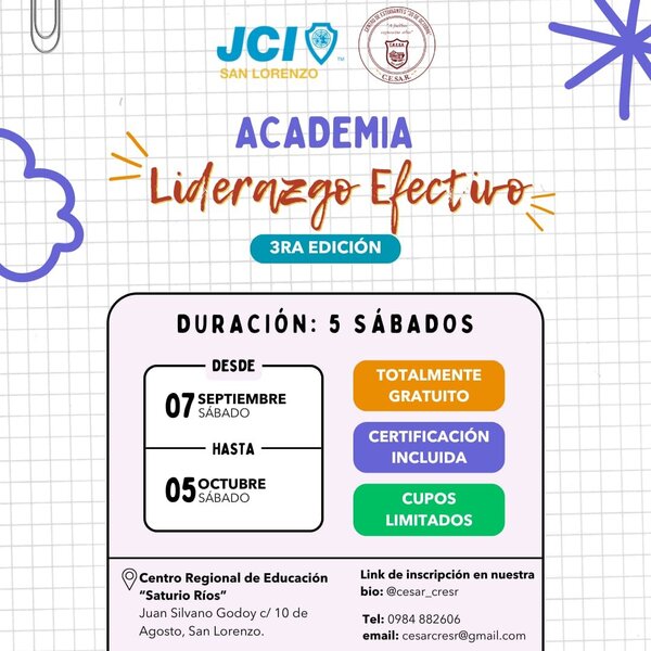JCI San Lorenzo y Centro de Estudiantes del Saturio Ríos Lanzan Academia de Liderazgo Efectivo » San Lorenzo PY