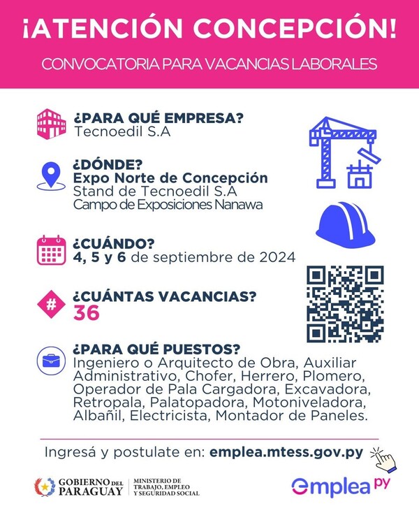 Convocan a interesados en postularse a puestos laborales para obras de Paracel en Concepción - .::Agencia IP::.