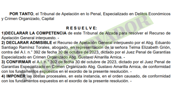 Tribunal no halla motivos para nulidad de imputación a supuesta testaferro en caso Pavo Real