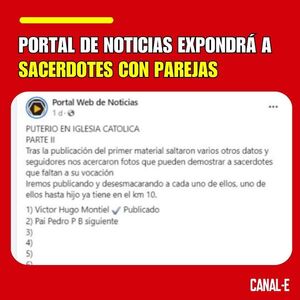 PORTAL DE NOTICIAS EXPONDRÁ A SACERDOTES CON PAREJAS