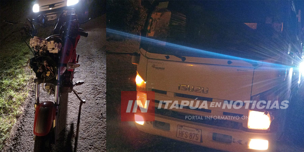 CAMIÓN IMPACTÓ DE FRENTE CONTRA UN MOTOCICLISTA EN CNEL. BOGADO - Itapúa Noticias