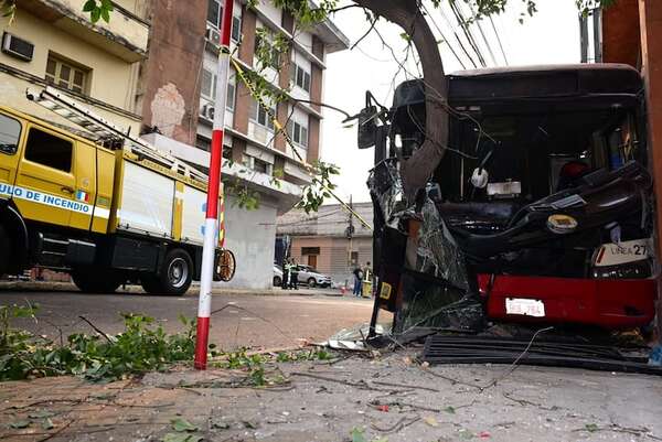 Bus choca contra un árbol y deja cinco heridos en el centro de Asunción - Policiales - ABC Color