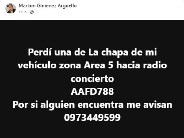 Denuncian extravío de chapa en Franco