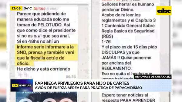 Video: FAP niega privilegios para hijo de Cartes para práctica de paracaidismo - ABC Noticias - ABC Color