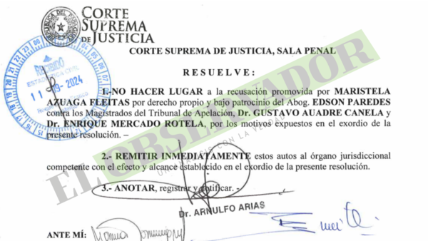 Sala Penal rechazó recusación contra miembros del Tribunal de Apelación planteado por exadministradora del MAG