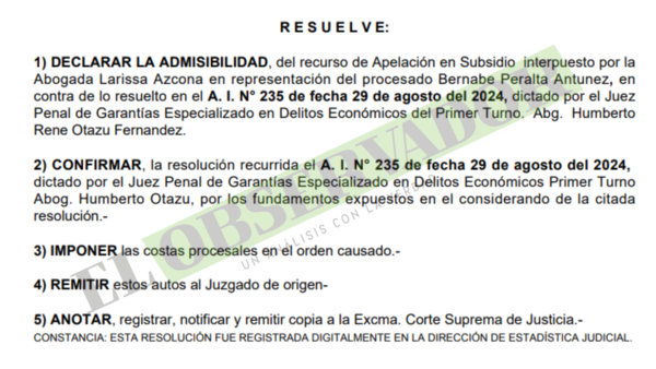 Imputación en caso de Caja de Jubilados cumple con requisitos y se encamina imposición de medidas