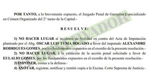 Imputación a Alexandre Gomes reúne todos los requisitos formales, afirmó juez 