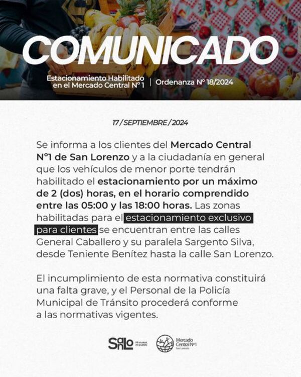 Habrá nuevas restricciones de estacionamiento en las inmediaciones del mercado de San Lorenzo » San Lorenzo PY
