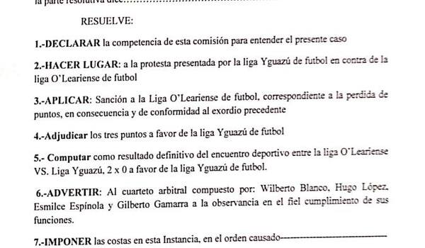 Suplente no firmó planilla, y O´Leariense quedó sin puntos