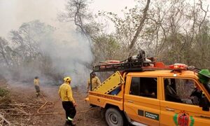 (VIDEO)¡Bomberos salieron huyendo del fuego del chaco!: Por poco fueron rodeados a causa del viento