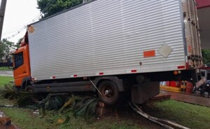 Camionero chocó contra un cartel publicitario de un surtidor