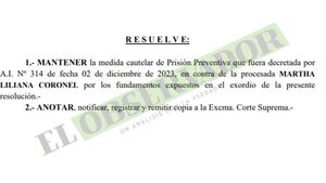 Insuficiencia de fundamentos impiden revocar prisión a funcionaria de DINAC por tráfico de drogas