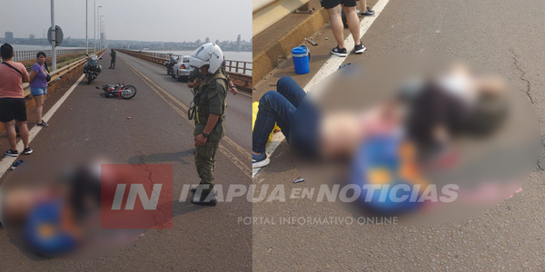 MOTOCICLISTAS CON GRAVES LESIONES TRAS COLISIÓN SOBRE EL PUENTE INTERNACIONAL - Itapúa Noticias