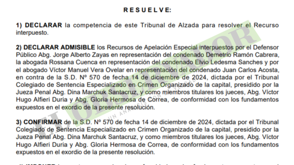 Tribunal de Sentencia respondió agravios en tiempo y forma y se ratifican condenas por narcotráfico